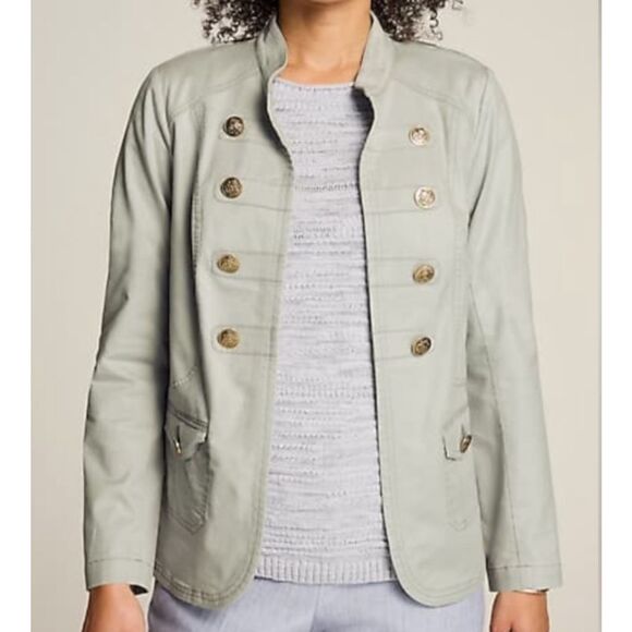 J.Jill Slub Chino Military Open Front Jacket in Light Zinc Gray - Women’s US 2X - Picture 1 of 14